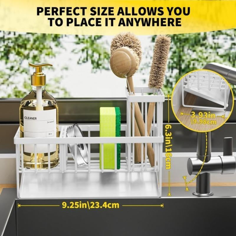 Sponge Holder for Kitchen Sink, Sink Caddy with High Brush Holder, Rustproof Sink Organizer, Soap Dispenser Storage Rack