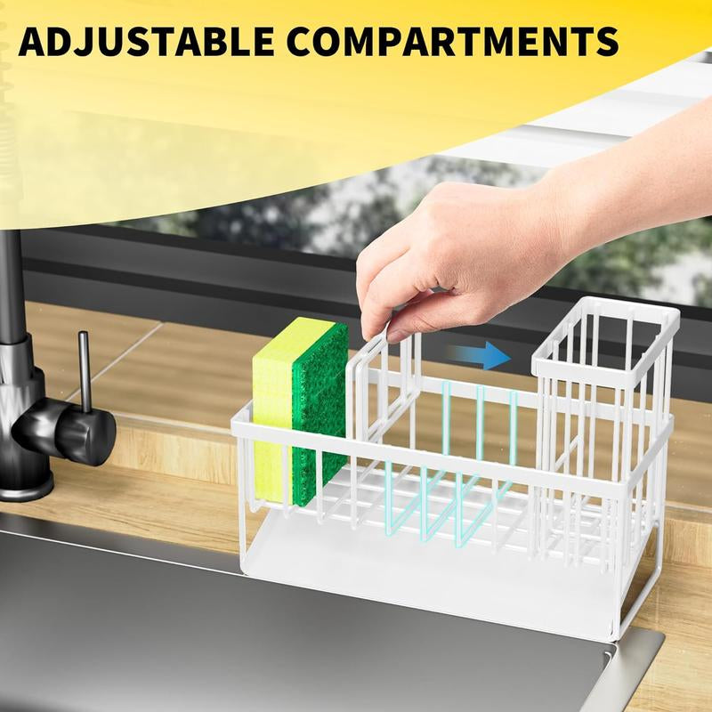 Sponge Holder for Kitchen Sink, Sink Caddy with High Brush Holder, Rustproof Sink Organizer, Soap Dispenser Storage Rack