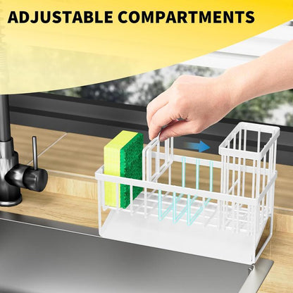 Sponge Holder for Kitchen Sink, Sink Caddy with High Brush Holder, Rustproof Sink Organizer, Soap Dispenser Storage Rack